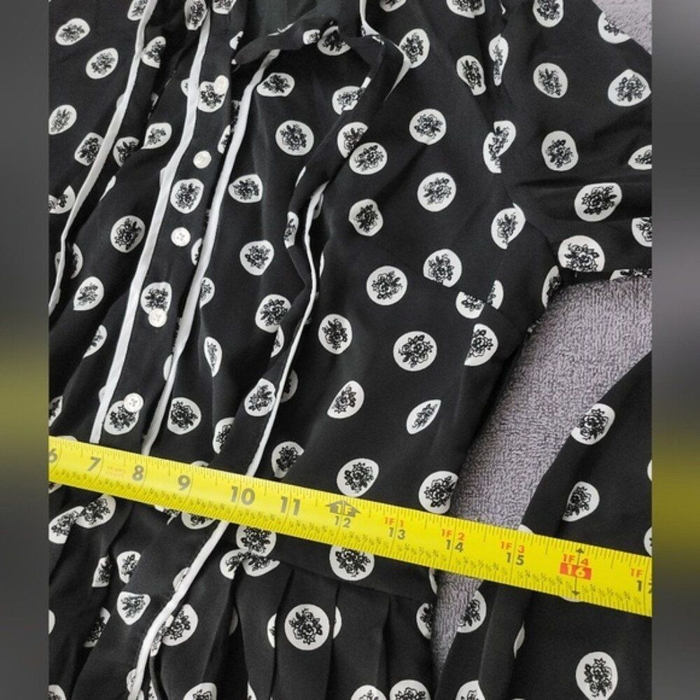 ModCloth Pleated Fit Flare Longsleeve Midi Dress Tie neck Black White Floral - Picture 9 of 12